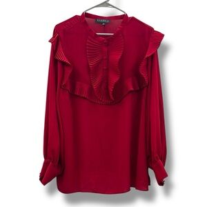 Eloquii NWT Blouse Women's‎ Size 22 Red Ruffled Long Sleeve Plus Workwear Top